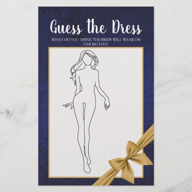Bridal Shower Game Navy Gold Guess the Dress Flyer (Front)