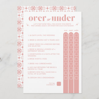 Bridal Shower Game - Over or Under Program