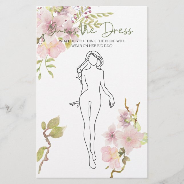 Bridal Shower Game Pink Blush Guess the Dress Card (Front)