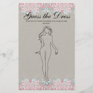 Bridal Shower Game Pink Scrolls Guess the Dress Flyer
