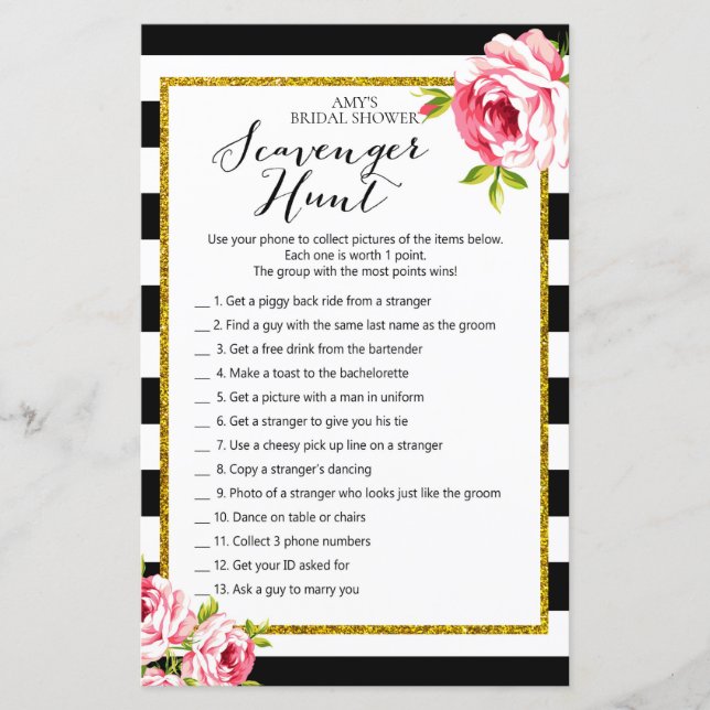 Bridal Shower Game - Scavenger Hunt (Front)