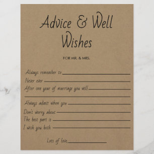 Bridal Shower Game Wedding Advice & Well Wishes Flyer