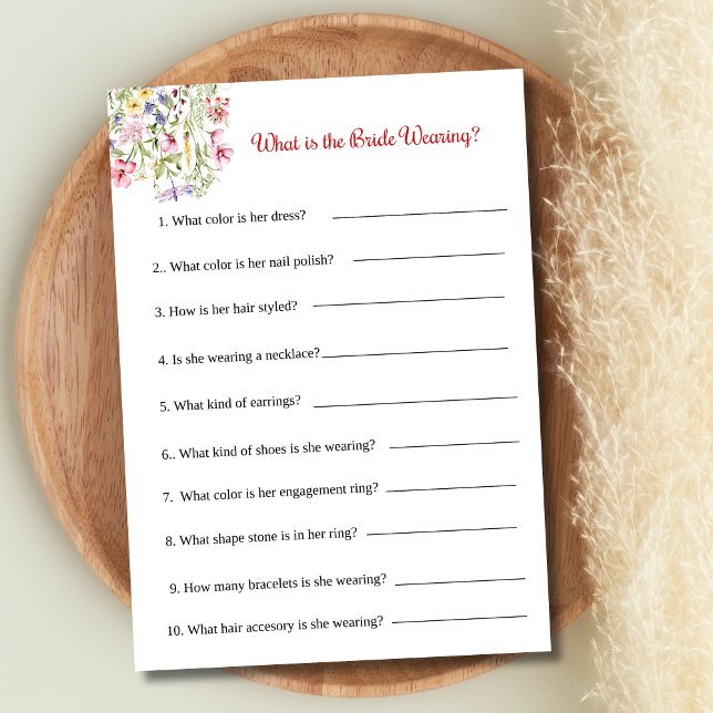 Bridal Shower Game What is the Bride Wearing Invitation (Bridal Shower Game 5x7 card- What is the Bride Wearing)