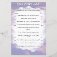 Bridal Shower Game "Which Swift Said It?"