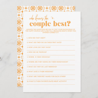 Bridal Shower Game - Who Knows the Couple Best Program