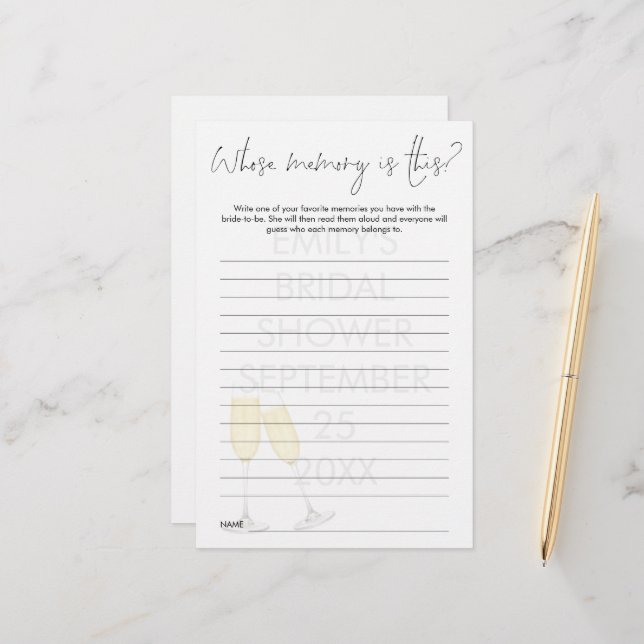 Bridal Shower Game Whose Memory is This Wine Glass (Front/Back In Situ)