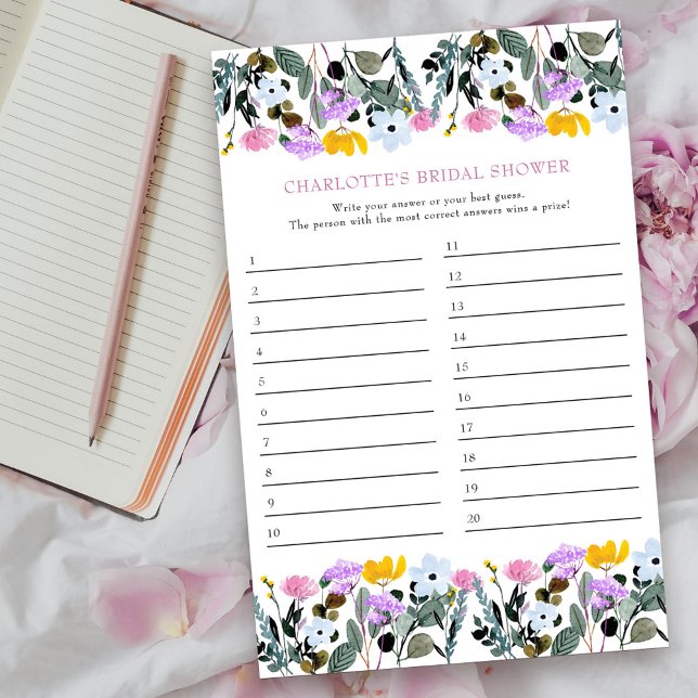 Bridal Shower Game Wildflower Lawn Answer Card (Shower game answer card from my Wildflower Lawn Collection.
)