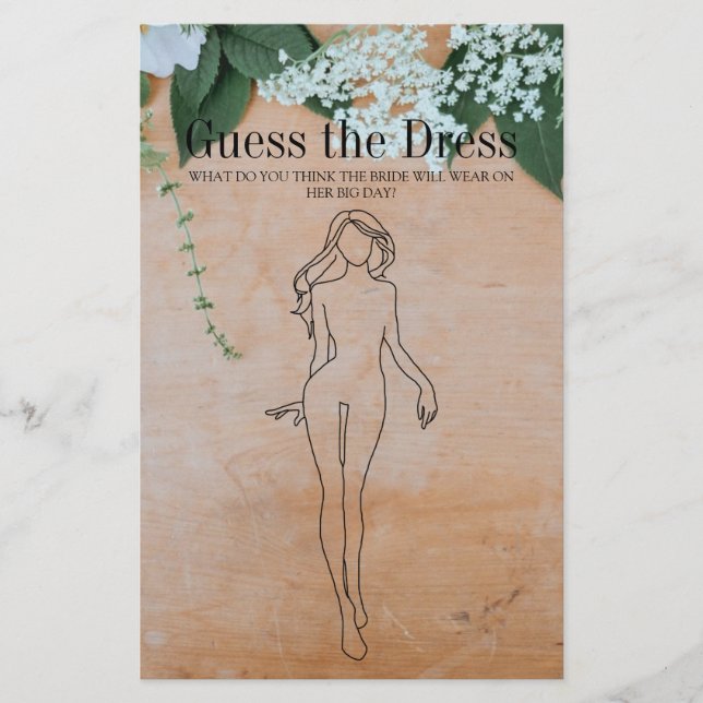 Bridal Shower Game Wood Floral Guess the Dress Flyer (Front)