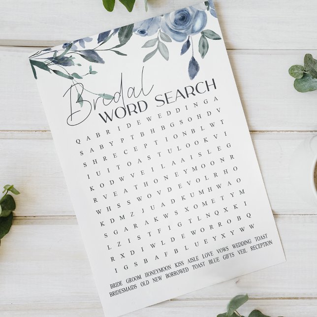 Bridal Shower Game Word Search Dusty Blue Flowers (Creator Uploaded)