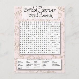 Bridal Shower game, Word SEarch Invitation Postcard