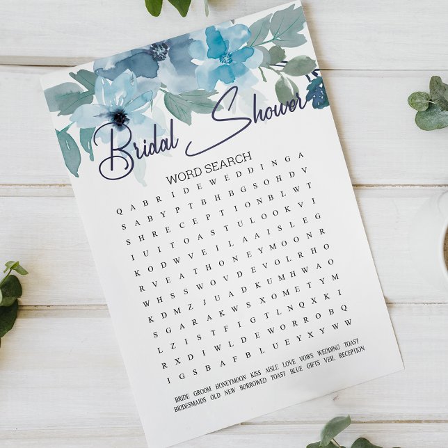 Bridal Shower Game Word Search Pastel Blue Roses (Creator Uploaded)