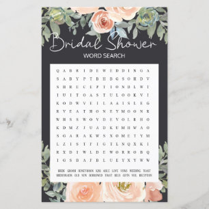 Bridal Shower Game Word Search Pastel Peach Floral