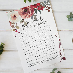 Bridal Shower Game Word Search Red Blush Roses