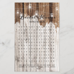 Bridal Shower Game Word Search Rustic Wood Lantern