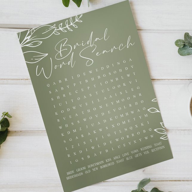 Bridal Shower Game Word Search Sage Green Flowers (Creator Uploaded)