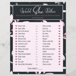 Bridal Shower Game Would She Rather Pink Navy