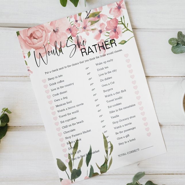 Bridal Shower Game Would She Rather Pink Roses (Creator Uploaded)