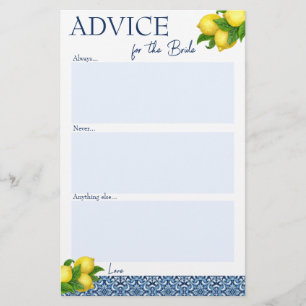 Bridal shower games advice for the bride card