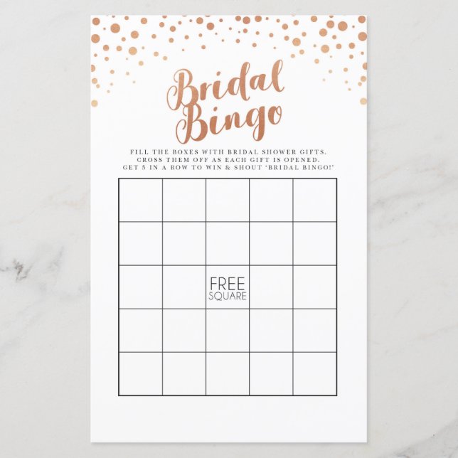 Bridal Shower Games Bingo Game Wedding Rose Gold (Front)