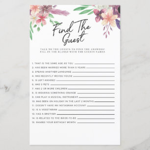 Bridal Shower Games Find The Guest Game Floral