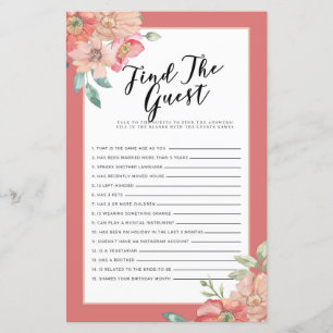 Bridal Shower Games Find The Guest Game Floral