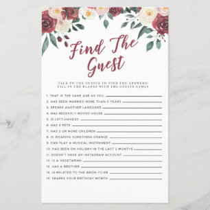 Bridal Shower Games Find The Guest Game Red Floral