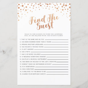 Bridal Shower Games Find The Guest Game Rose Gold