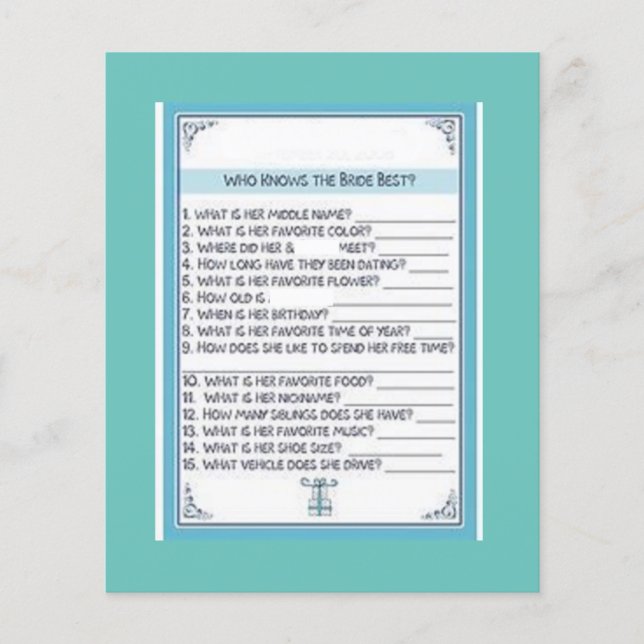 BRIDAL SHOWER GAMES FLYER (Front)