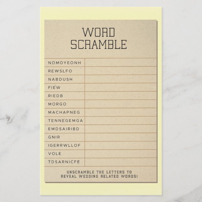 Bridal Shower Games Fun Word Scramble Library Card (Front)