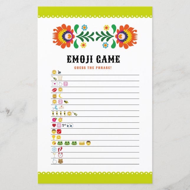 Bridal Shower Games Guess the Emoji Game Fiesta (Front)
