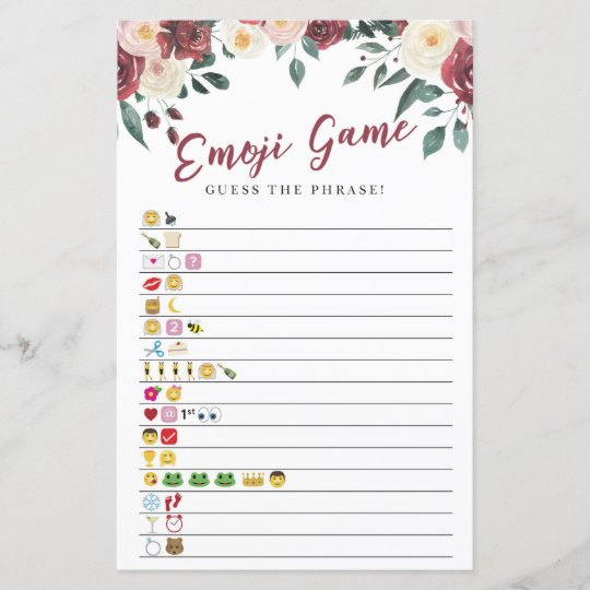 Bridal Shower Games Guess the Emoji Game Floral | Zazzle.com.au