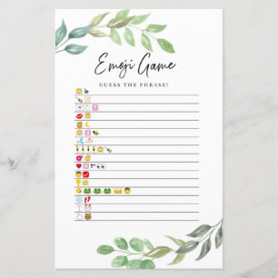 Bridal Shower Games Guess the Emoji Game Greenery