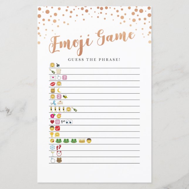 Bridal Shower Games Guess the Emoji Game Rose Gold (Front)