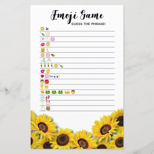 Bridal Shower Games Guess the Emoji Game Sunflower (Front)