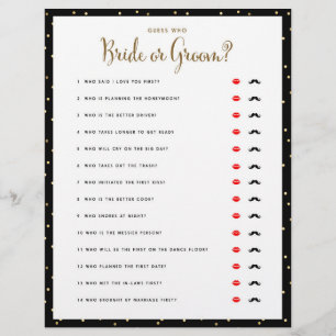 Bridal Shower Games Guess Who Bride or Groom Game