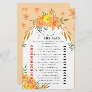 Bridal Shower Games He Said She Said Pumpkin