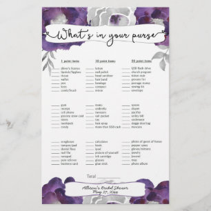 Bridal Shower Games purse / bingo, purple floral Flyer