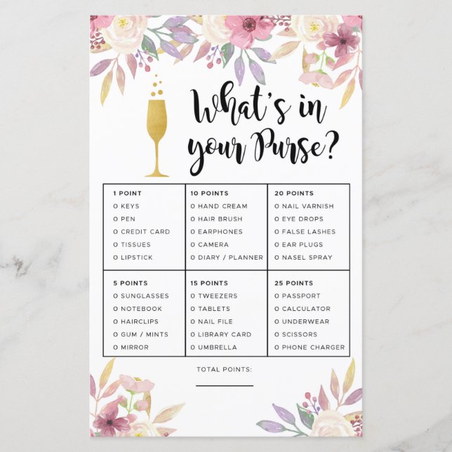 Bridal Shower Games What's In Your Purse Champagne (Front)