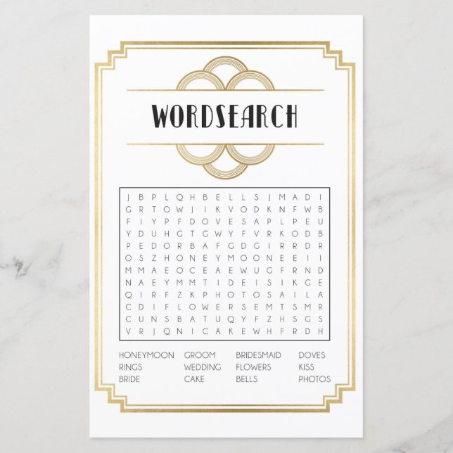 Bridal Shower Games Word Search Game Art Deco 1920 (Front)