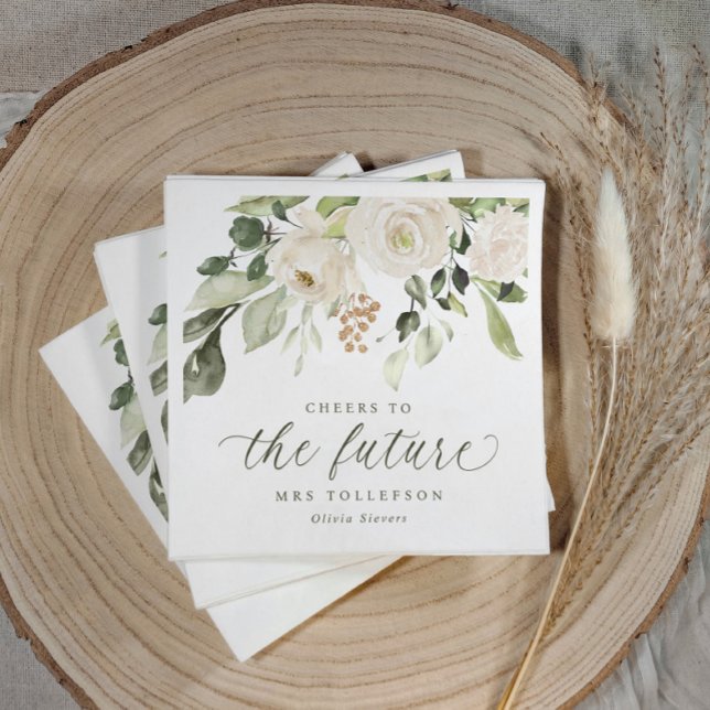 Bridal Shower Garden Sage Green Floral Elegant Napkin (Sage green bridal shower napkins with watercolor floral greenery and “cheers to the future Mrs.”)