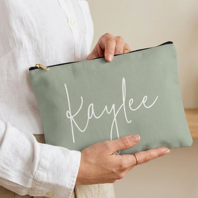 Bridal shower gift, Custom sage pouch for her mom (custom engagement party pouch gift, bridesmaid thank you gift pouch, wedding accessories pouch gift)