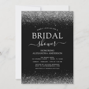 Bridal Shower Glitter Black Silver Girly Invitation