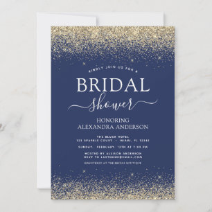 Bridal Shower Glitter Navy Blue Gold Girly Invitation