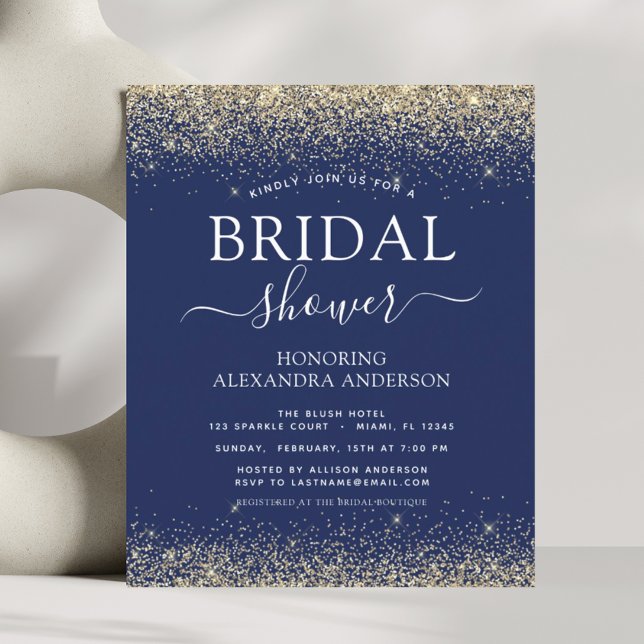 Bridal Shower Glitter Navy Blue Gold Invitation (Creator Uploaded)