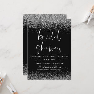 Bridal Shower Glitter Silver Black Glam Invitation