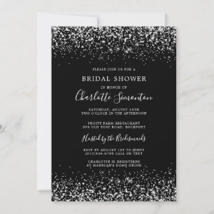 Bridal Shower Glitter Silver Black Invitation
