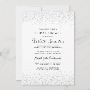 Bridal Shower Glitter Silver White Glam Invitation