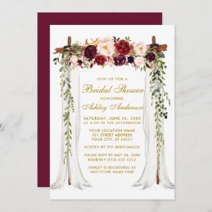 Bridal Shower Gold Burgundy Floral Canopy Invitation
