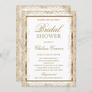 Bridal Shower - Gold Confetti and White Invitation