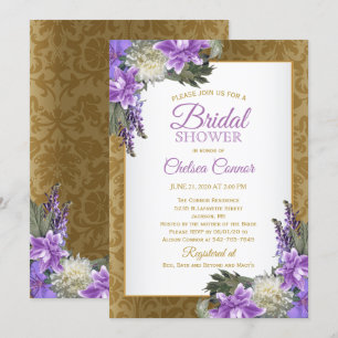 Bridal Shower - Gold Damask & Lavender Purple Invitation